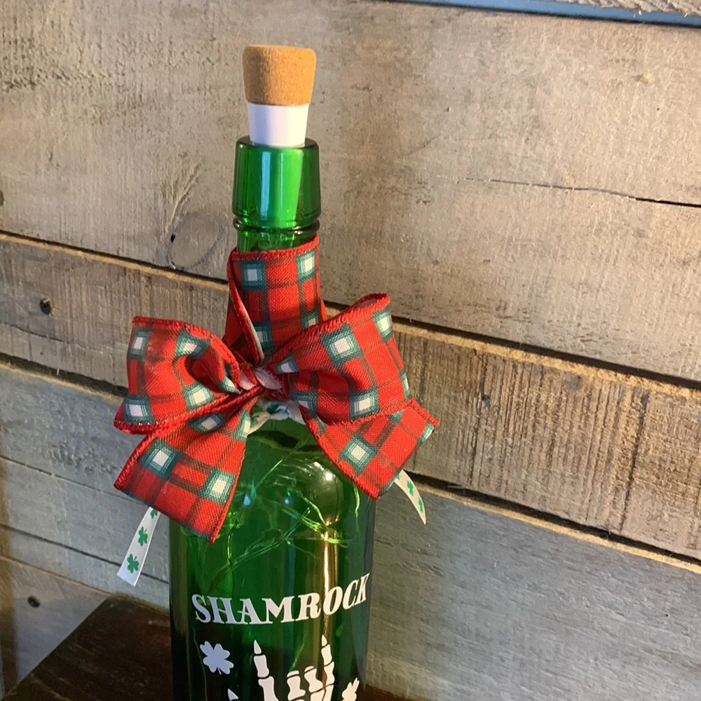 Festive Green Bottle with Plaid Bow
